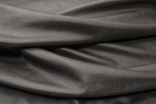 Picture showing the characteristics of smokey grey top grain leather for upholstery