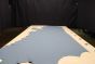 Light blue colored thick leather cowhide laying flat on a table 