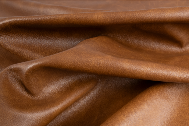 Close up picture of multitone cognac brown Italian upholstery leather