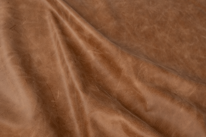 Close up of rich brown aniline upholstery leather