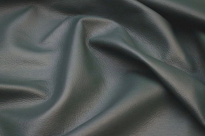 Picture showing the characteristics of a dark green top grain leather hide