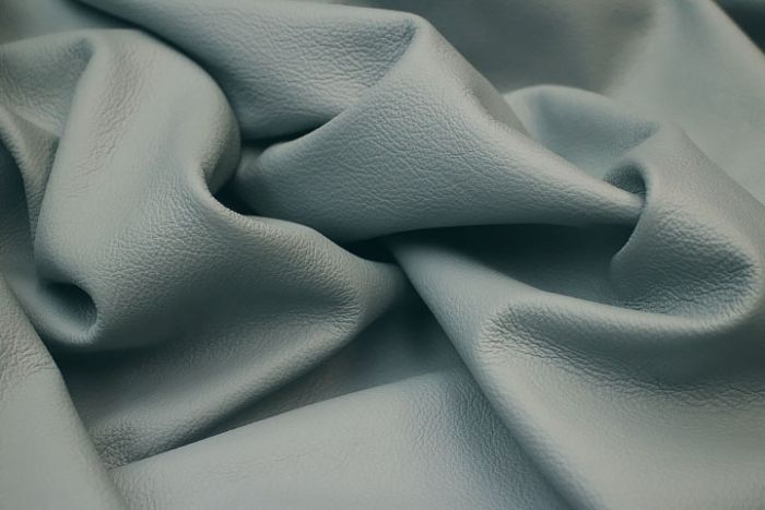 Picture showing the characteristics of a light blue top grain leather hide