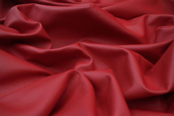 Genuine Leather Fabric, Glossy Grainy Deep Wine / Dark Red, Real