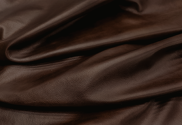 Close up picture of warm cigar brown semi aniline leather for upholstery