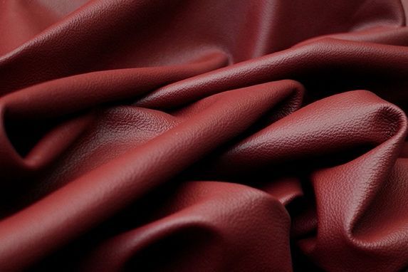 Picture showing the characteristics of a dark red top grain leather hide